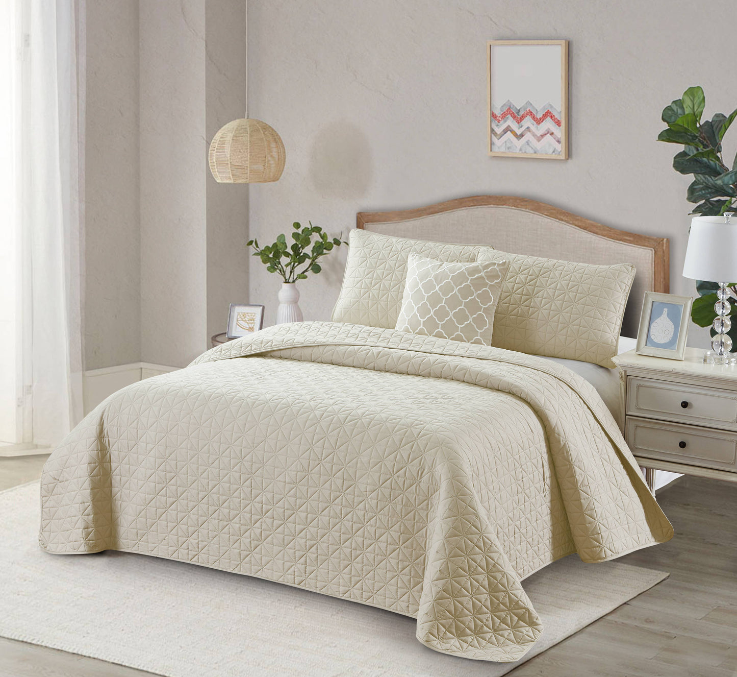 Bibb Home 4 Piece Solid Quilt Set with Cushion