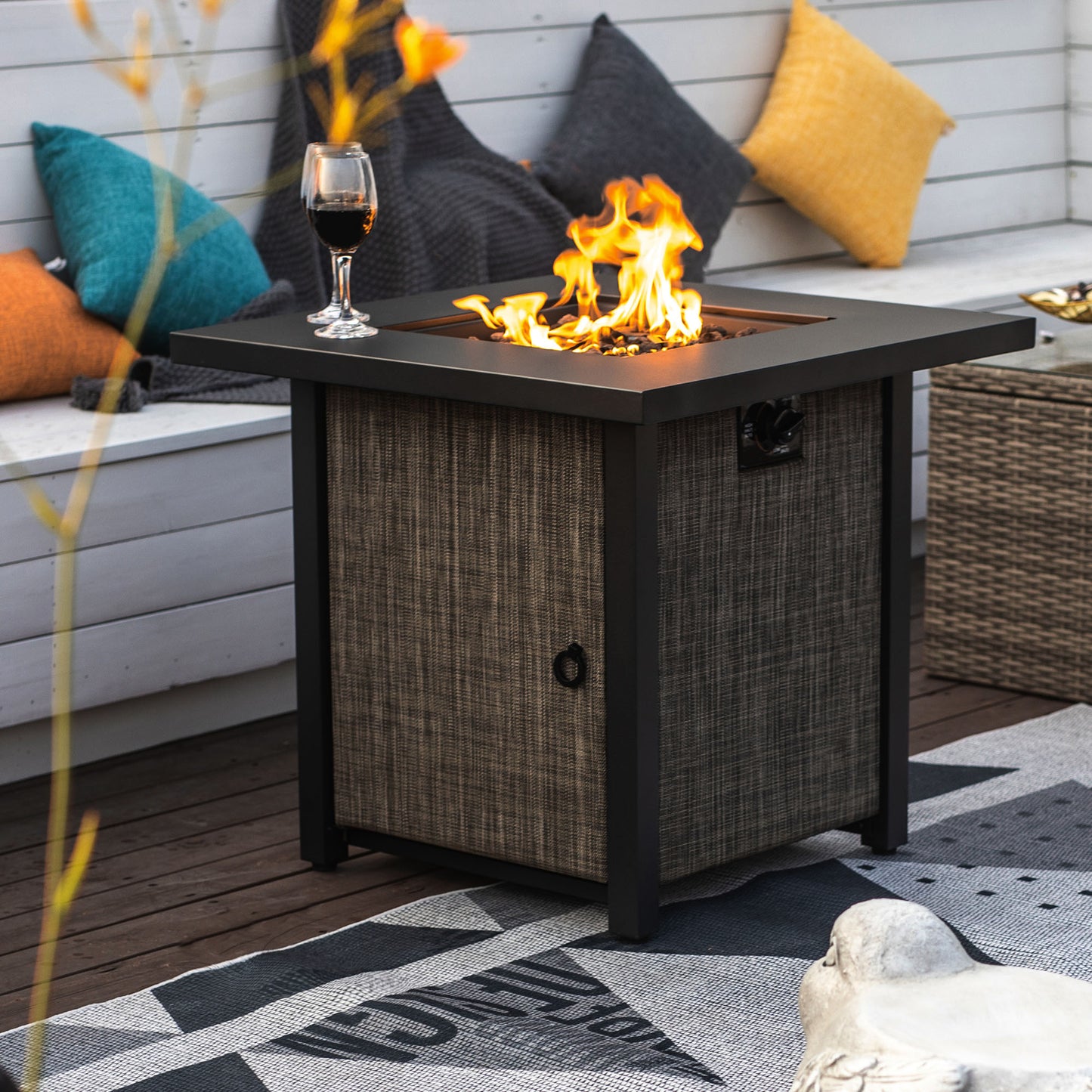 40000BTU Square Propane Fire Pit Table Steel Tabletop