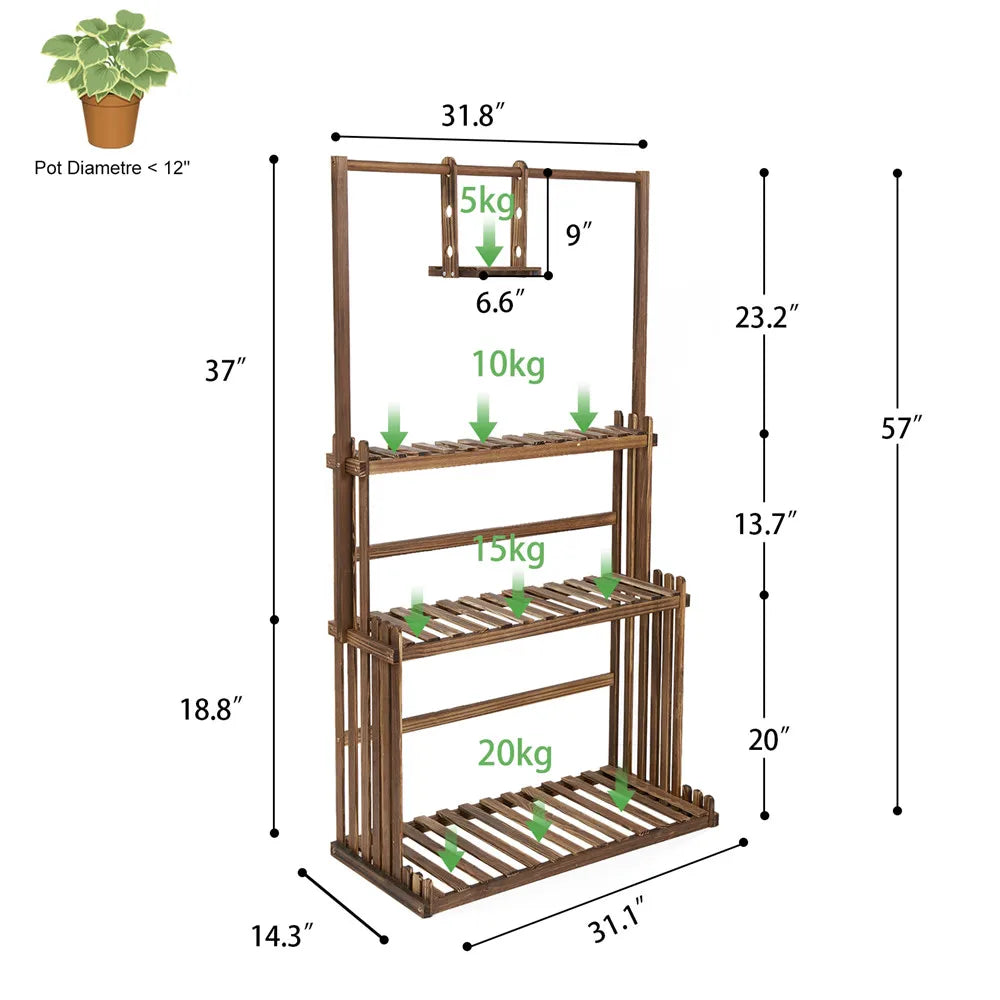 3-Tier Hanging Wood Plant Stand