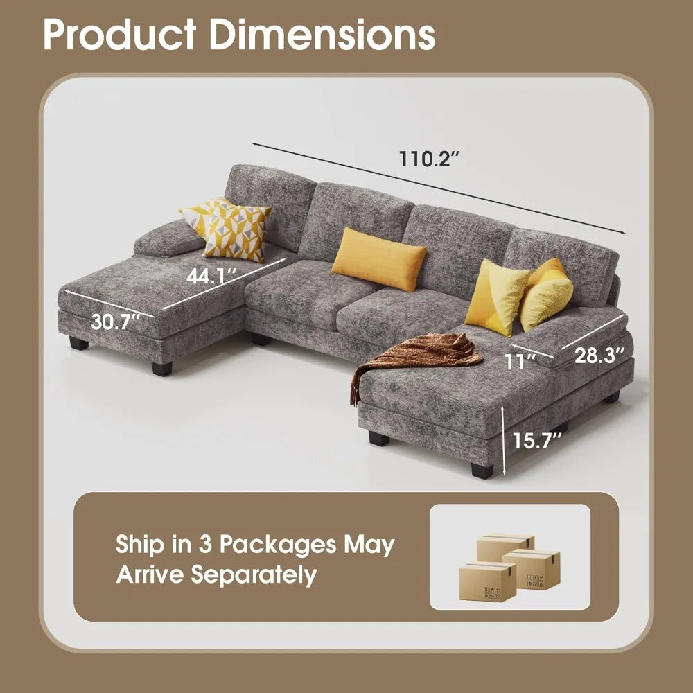 Sectional U-Shaped Sofa Linen