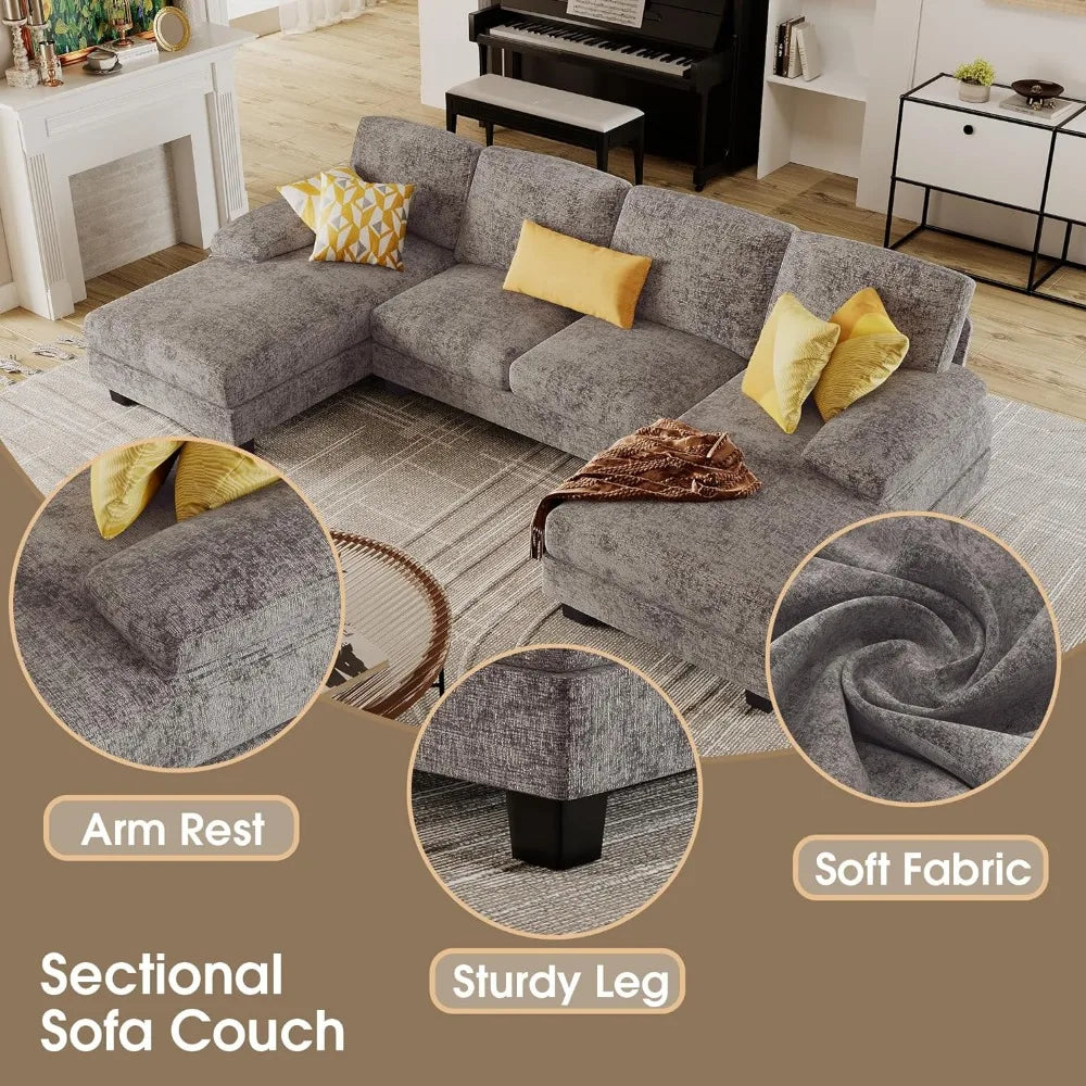 Sectional U-Shaped Sofa Linen