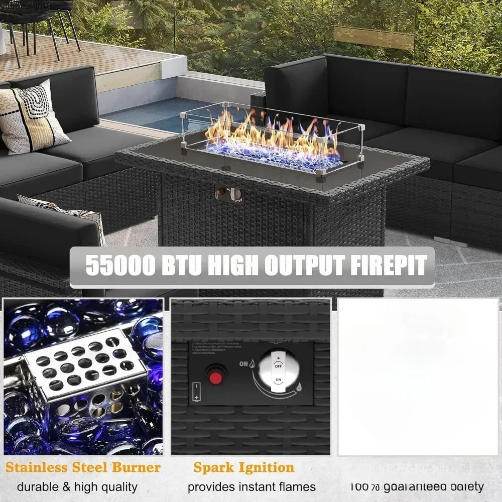 8 Piece Patio Set with 44" Propane Gas Fire Pit Table