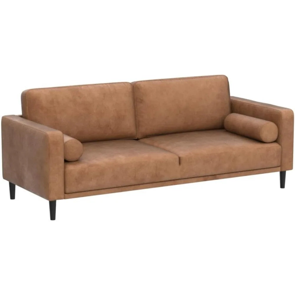 Mid-Century Breathable Faux Leather Sofa