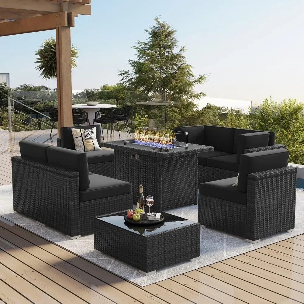 8 Piece Patio Set with 44" Propane Gas Fire Pit Table