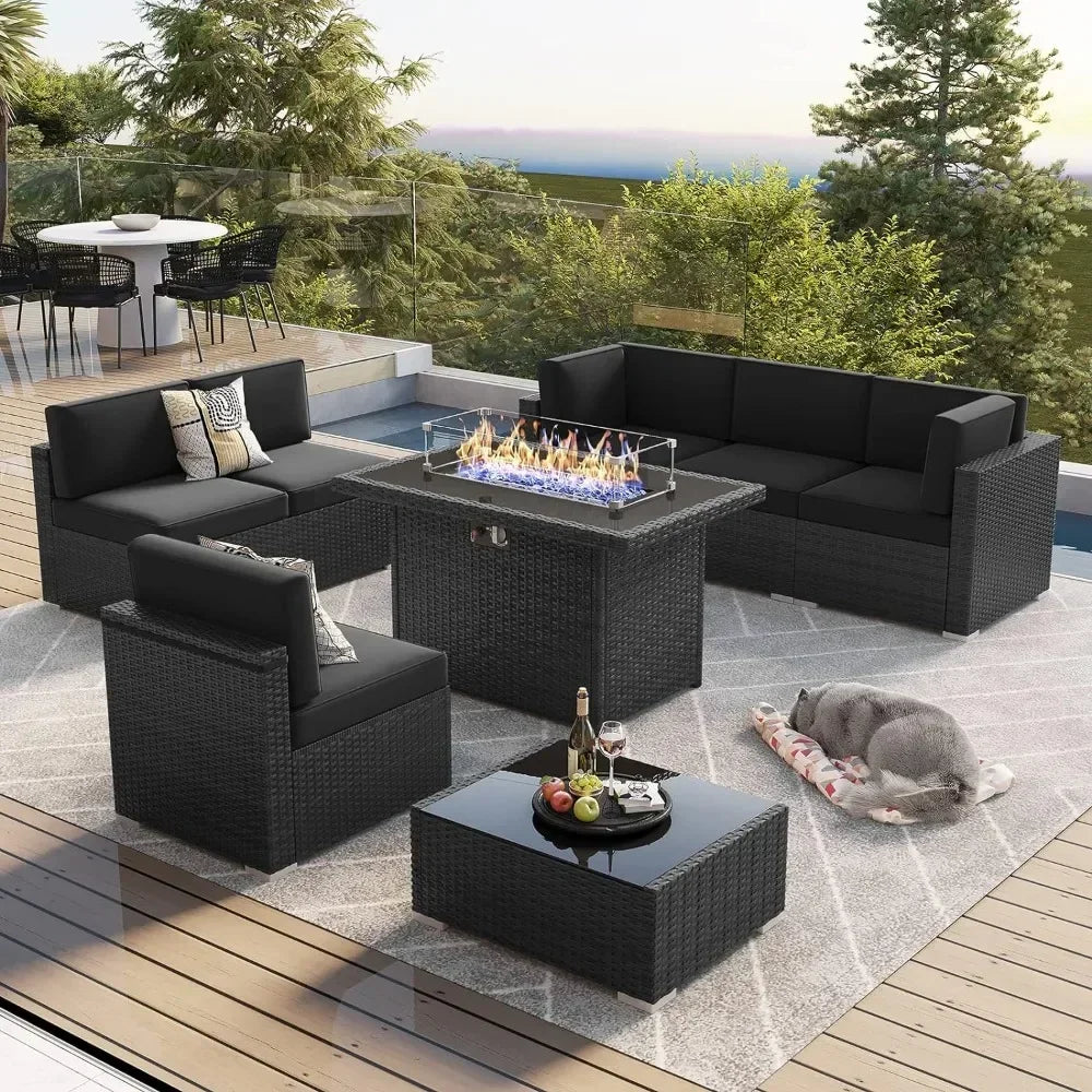 8 Piece Patio Set with 44" Propane Gas Fire Pit Table