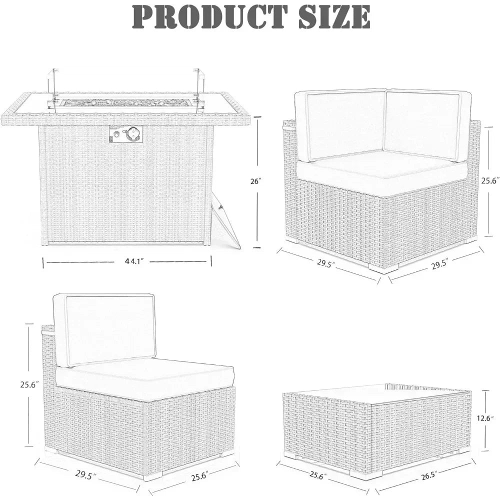 8 Piece Patio Set with 44" Propane Gas Fire Pit Table