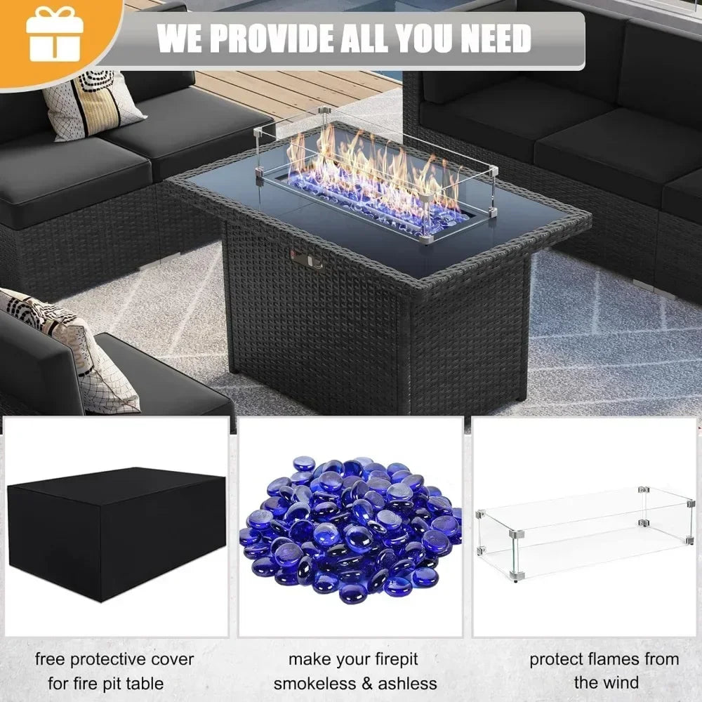 8 Piece Patio Set with 44" Propane Gas Fire Pit Table