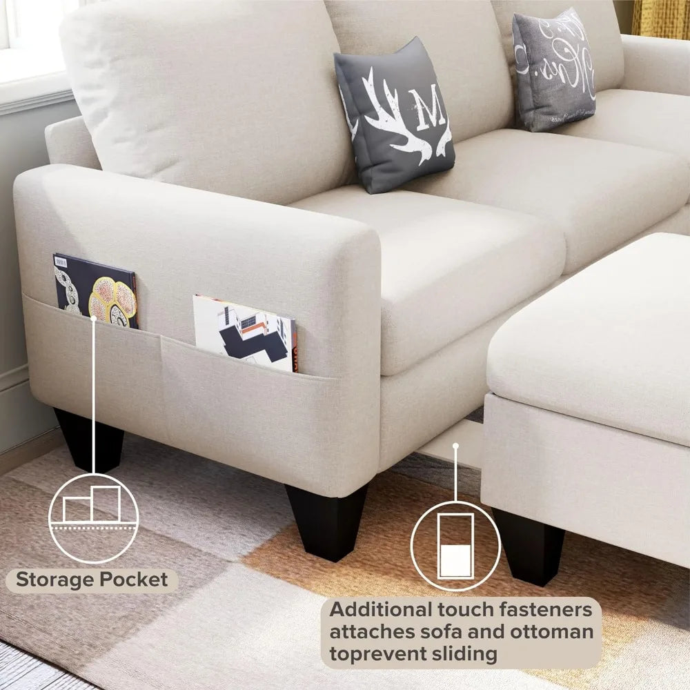 Convertible Sectional Sofa 3 Seat L-Shaped