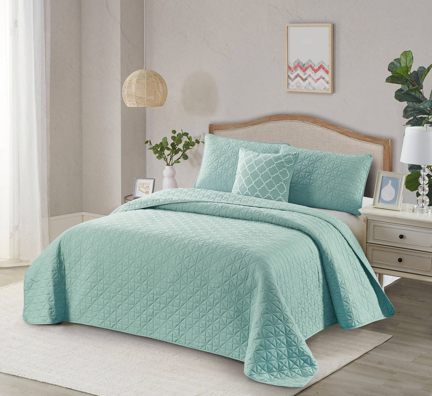 Bibb Home 4 Piece Solid Quilt Set with Cushion