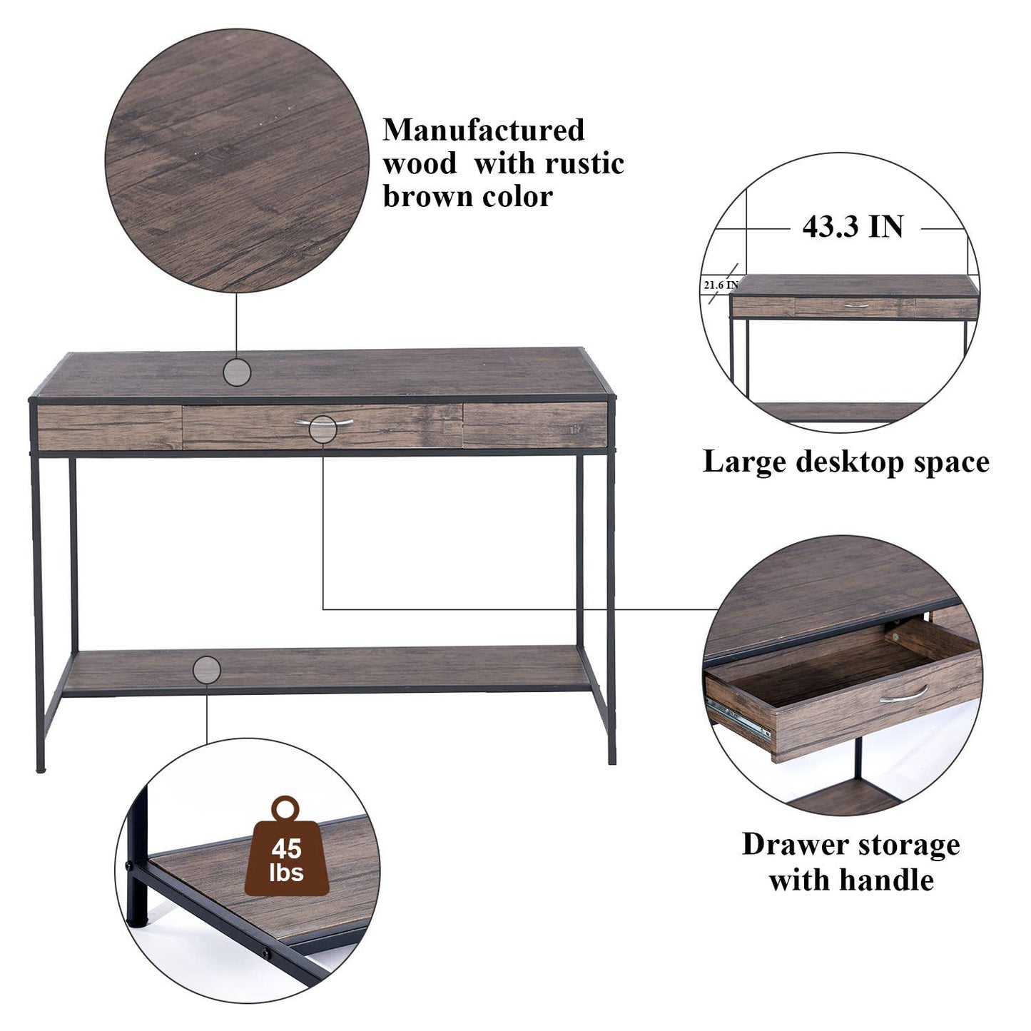 Desk with Drawer and Storage